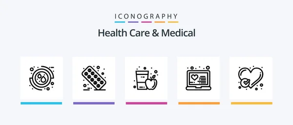 Health Care Medical Line Icon Pack Including Apple Juice Sign — Stockvector