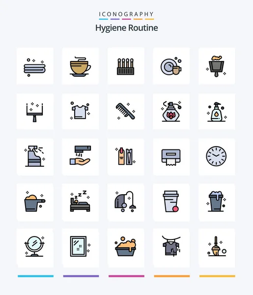 Creative Hygiene Routine Line Filled Icon Pack Clothes Dustpan Buds — Wektor stockowy