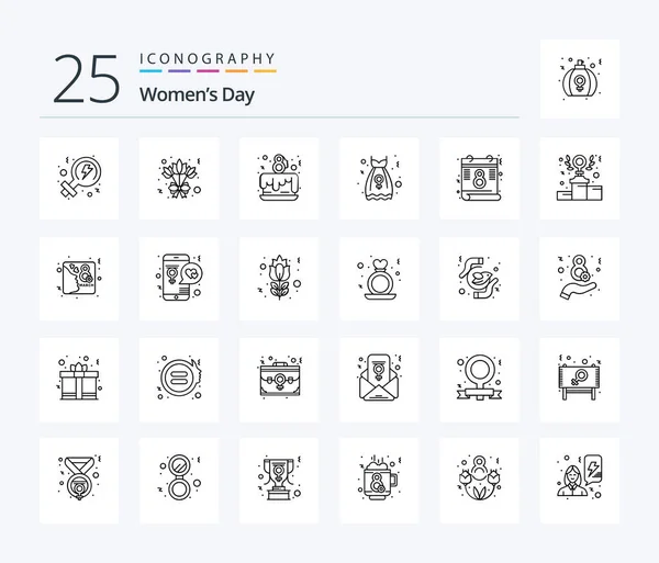 Womens Day Line Icon Pack Including Power Day Love Calendar — Stockvektor