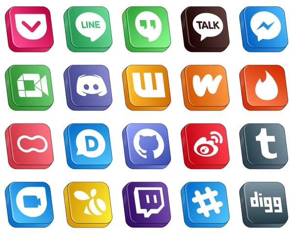 Modern Isometric Social Media Icons Tinder Wattpad Video Wattpad Text — Stock Vector