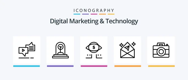 Digital Marketing Technology Line Icon Pack Including New Business Feature — Wektor stockowy