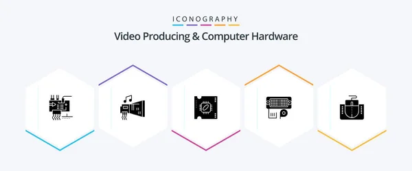 Video Producing Computer Hardware Glyph Icon Pack Including Input Connection — Vector de stock
