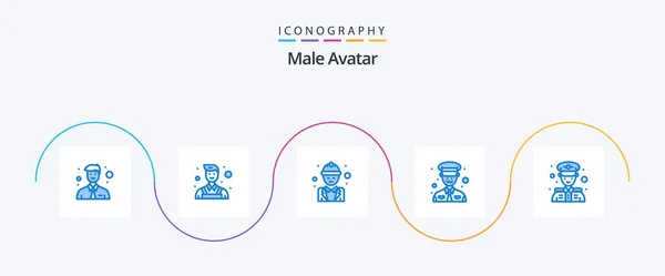 Male Avatar Blue Icon Pack Including Man Labor Police Military — Stock vektor
