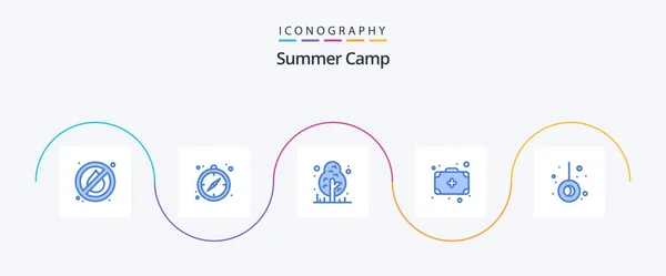 Summer Camp Blue Icon Pack Including Camping Jungle Pendulum Medicine — Διανυσματικό Αρχείο