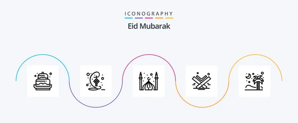 Eid Mubarak Line Icon Pack Including Islam Holy Hari Raya — Image vectorielle