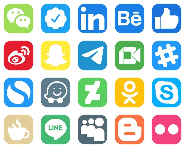 Essential Social Media Icons Video Weibo Messenger Snapchat Icons Gradient — Stock Vector