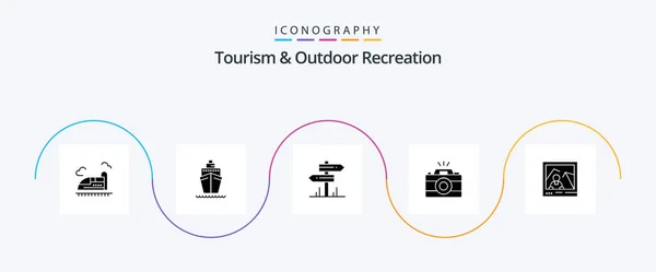 Tourism Outdoor Recreation Glyph Icon Pack Including Image Picture Direction —  Vetores de Stock