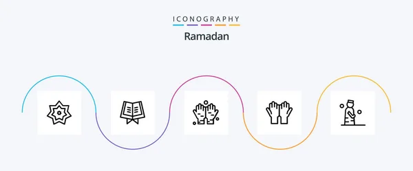 Ramadan Line Icon Pack Including Prayer Muslim Holy Namaz — Vector de stock