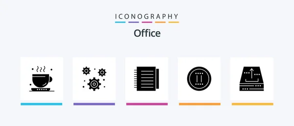 Office Glyph Icon Pack Including Box Pause Note Online Movie — Stok Vektör