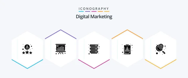 Digital Marketing Glyph Icon Pack Including Magnifier File Data Document — Image vectorielle