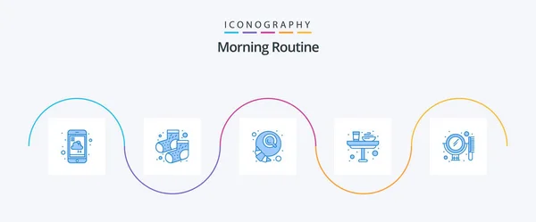Morning Routine Blue Icon Pack Including Beauty Glass Breakfast Food — Stock Vector