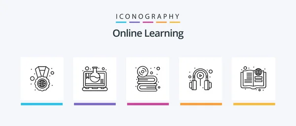 Online Learning Line Icon Pack Including Desk Calendar Dvd Medal — Stok Vektör