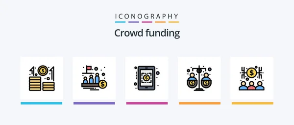 Crowdfunding Line Filled Icon Pack Including Funding Equity Stock Budget — Stok Vektör