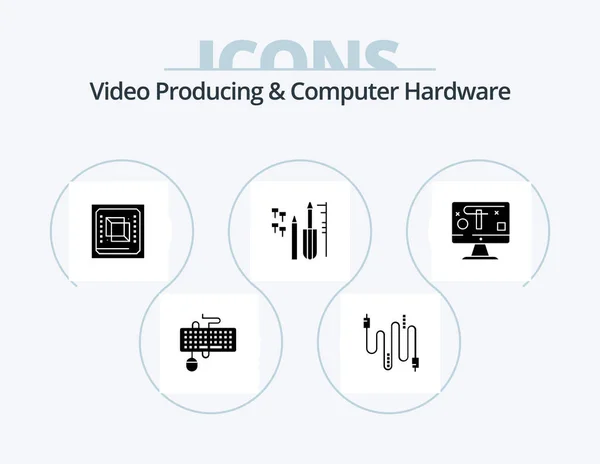 Video Producing Computer Hardware Glyph Icon Pack Icon Design Equipment — Vector de stock