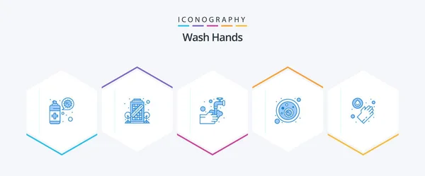 Wash Hands Blue Icon Pack Including Hands Covid Hands Bacteria — Vetor de Stock