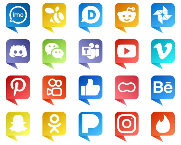 Stylish Chat Bubble Style Social Media Icons Video Discord Microsoft — Stok Vektör