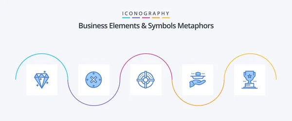 Business Elements Symbols Metaphors Blue Icon Pack Including Cup Lunch — Stock Vector
