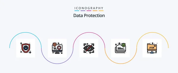 Data Protection Line Filled Flat Icon Pack Including Folder Secure — Image vectorielle