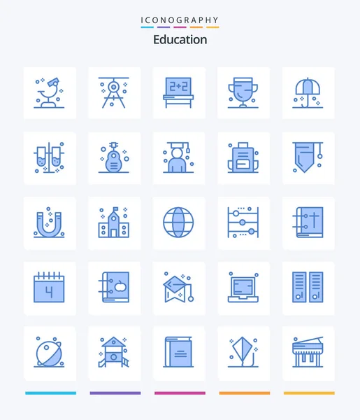Creative Education Blue Icon Pack Trophy Cup Drafting Award Studies — Vector de stock