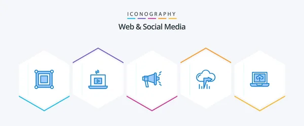 Web Social Media Blue Icon Pack Including Upload Marketing Laptop — Image vectorielle