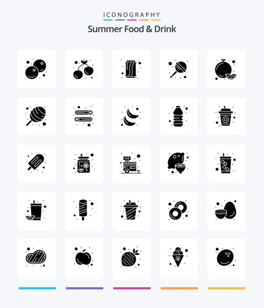 Creative Summer Food Drink Glyph Solid Black Icon Pack Citrus — Stockový vektor