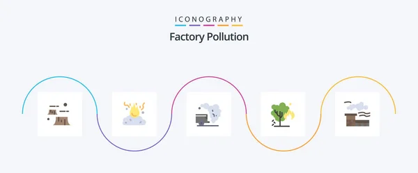 Factory Pollution Flat Icon Pack Including Pollution Environment Pollution Energy — Stockvektor