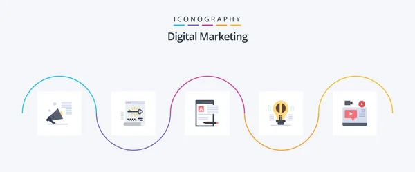 Digital Marketing Flat Icon Pack Including Creative Thinking Brain Document — 图库矢量图片