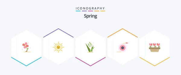 Spring Flat Icon Pack Including Flower Pipe Spring Flow Spring — Vector de stock