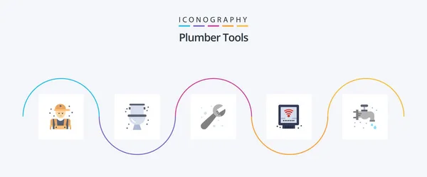 Plumber Flat Icon Pack Including Plumber System Mechanical Plumbing — Stock Vector