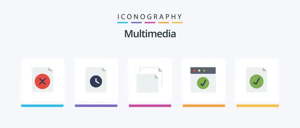 Multimedia Flat Icon Pack Including Landscape Selected Complete Creative Icons — Wektor stockowy