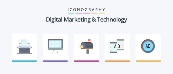 Digital Marketing Technology Flat Icon Pack Including Blocker Marketing Mail — Stock Vector