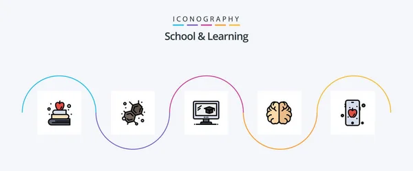 School Learning Line Filled Flat Icon Pack Including Education Graduation — Stok Vektör