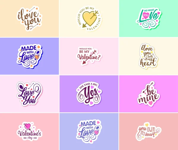Heartwarming Valentine Day Typography Graphics Stickers — Διανυσματικό Αρχείο