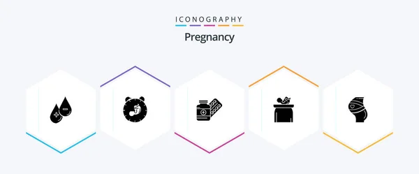 Pregnancy Glyph Icon Pack Including Baby Birth Tablet Capsule — 图库矢量图片