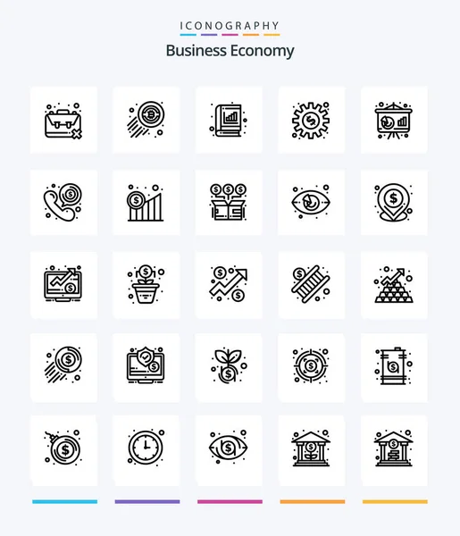 Creative Economy Outline Icon Pack Work Gear Economy Dollar Graph — Image vectorielle