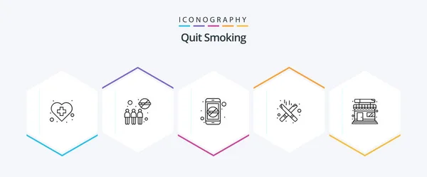 Quit Smoking Line Icon Pack Including Shop Smoking Cigarette Cigarette — 图库矢量图片
