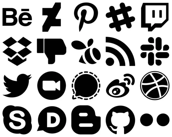 High Quality Black Glyph Social Media Icons Video Swarm Zoom — Stock Vector