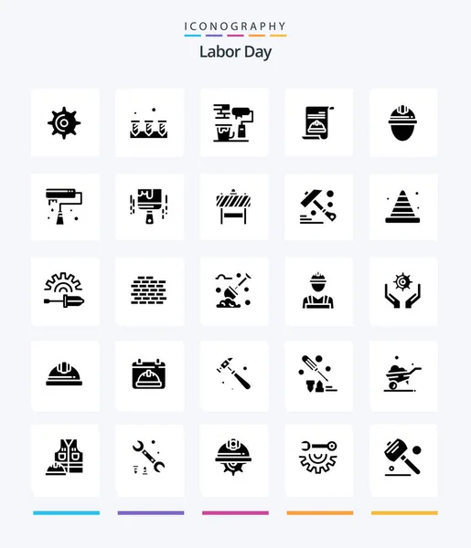 Creative Labor Day Glyph Solid Black Icon Pack Card Equipment — Vettoriale Stock