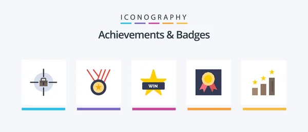 Achievements Badges Flat Icon Pack Including Performance Achievements Badges Medal — Stock Vector