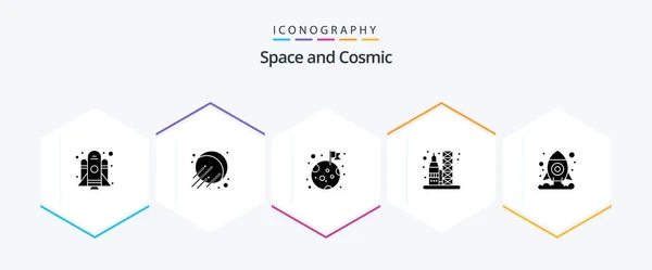 Space Glyph Icon Pack Including Shuttle Space Cosmos Transportation — Wektor stockowy