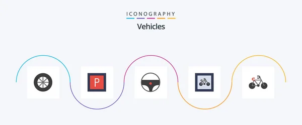 Vehicles Flat Icon Pack Including Parking Transport Bicycle — 图库矢量图片