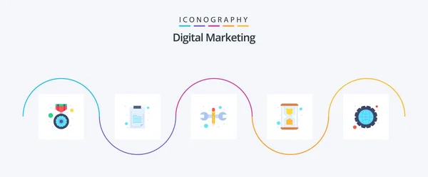 Digital Marketing Flat Icon Pack Including Integration Repair Time Glass — Image vectorielle