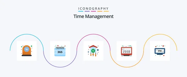 Time Management Flat Icon Pack Inclusiv Afișaj Ceasul Computerului Ceasul — Vector de stoc
