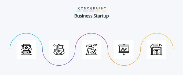 Business Startup Line Icon Pack Including Graph Flag Mountain Flag — Διανυσματικό Αρχείο