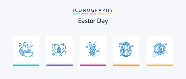 Easter Blue Icon Pack Including Wreath Decoration Animal Holiday Easter — Archivo Imágenes Vectoriales