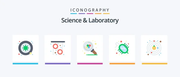 Science Flat Icon Pack Including Satellite Research Atom Virus Bacteria — Archivo Imágenes Vectoriales