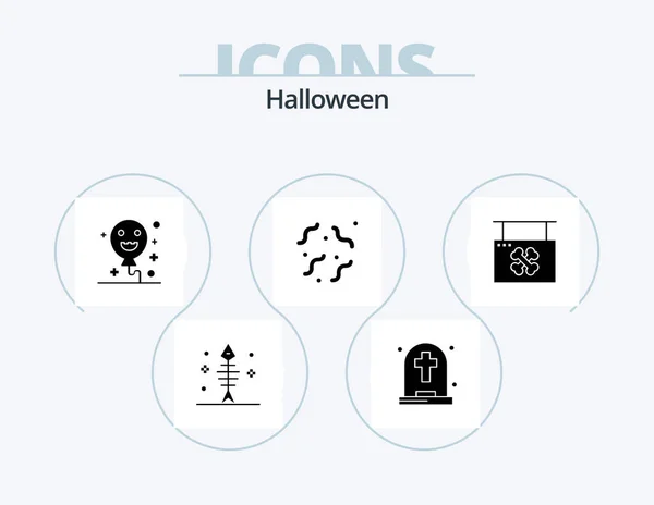 Halloween Glyph Icon Pack Icon Design Hanging Board Balloons Worm — Stok Vektör