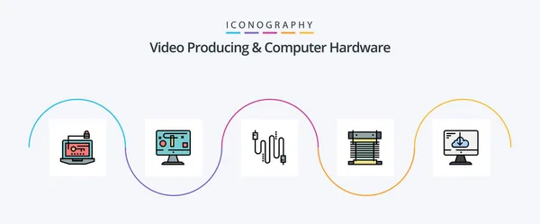 Video Producing Computer Hardware Line Filled Flat Icon Pack Including — стоковый вектор
