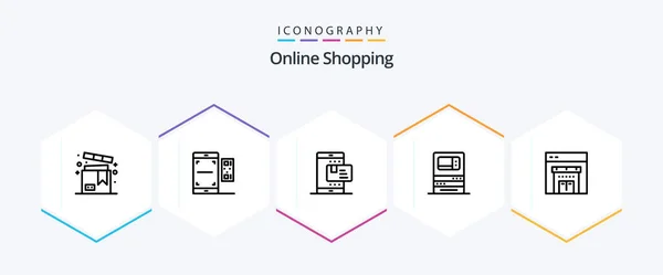 Online Shopping Line Icon Pack Including Machine Atm Smartphone Shopping — Image vectorielle