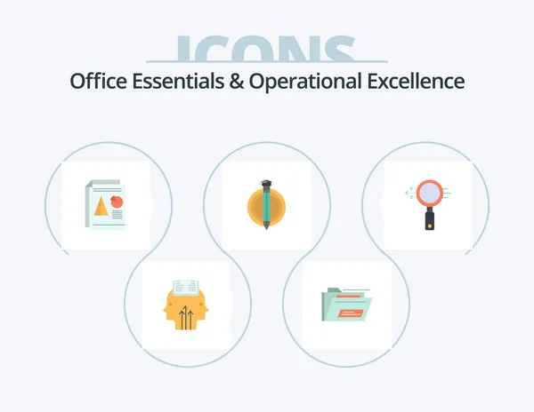 Office Essentials Operational Exellence Flat Icon Pack Icon Design Graduate — Stok Vektör